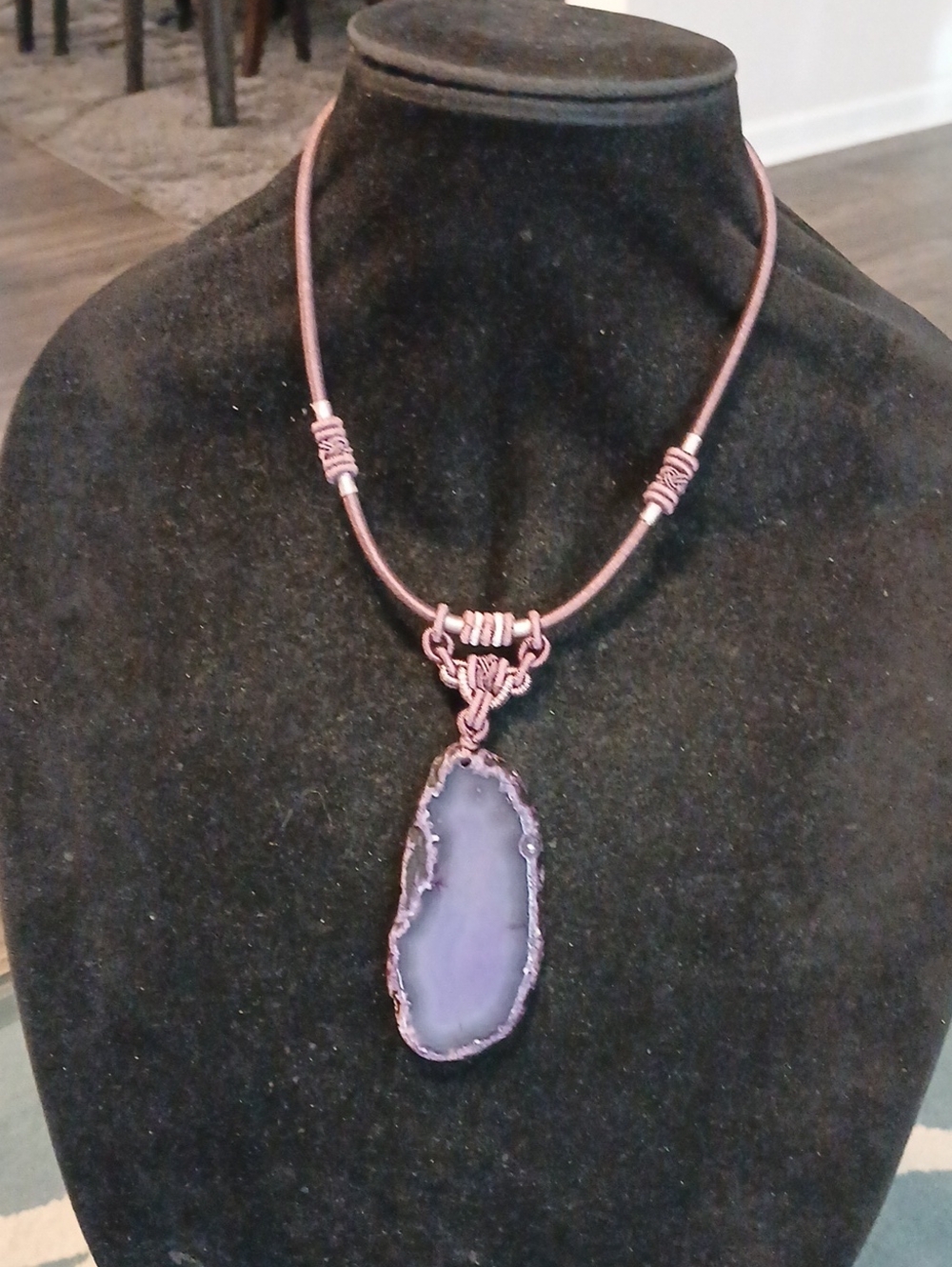 Handcrafted Purple Agate Pendant Necklace - Women Jewelry
